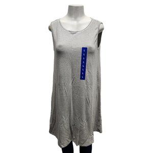 Hilary Radley Tank Slip Dress Womens Casual Striped Grey White Sleeveless Large